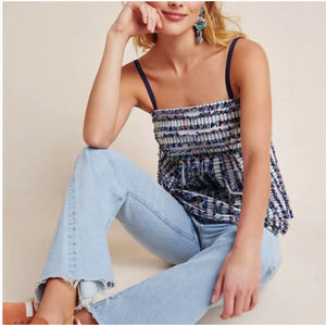 Anthropologie Maeve Fringed Babydoll Top